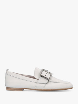 Emma Silver Grey Leather Buckle Loafers