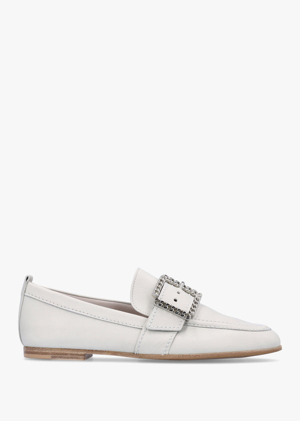 Emma Silver Grey Leather Buckle Loafers