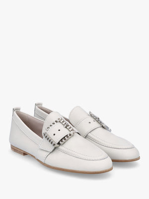 Emma Silver Grey Leather Buckle Loafers