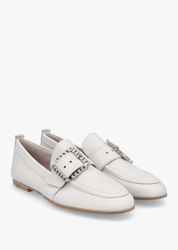 Emma Silver Grey Leather Buckle Loafers