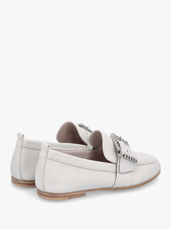 Emma Silver Grey Leather Buckle Loafers