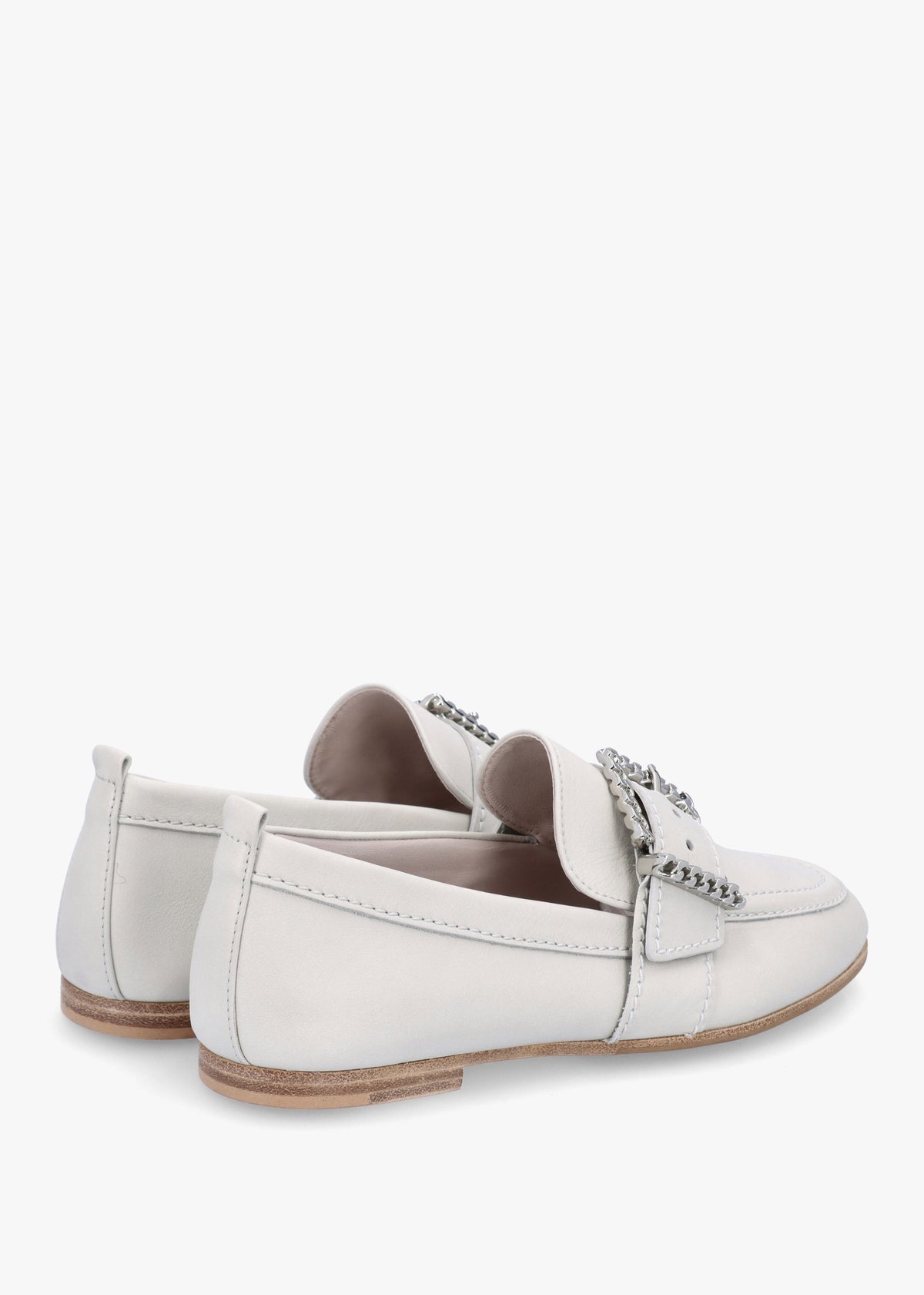 Emma Silver Grey Leather Buckle Loafers