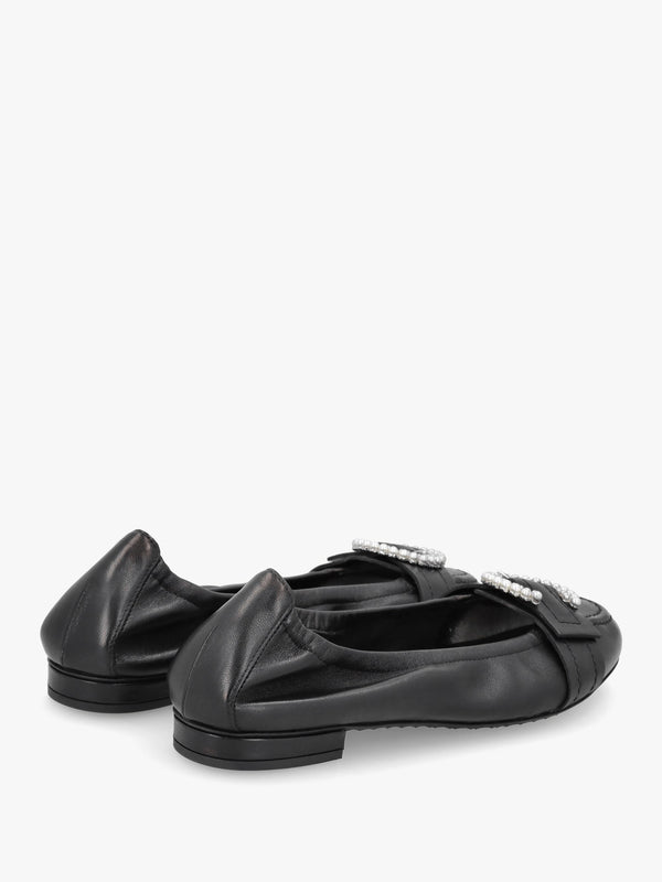 Malu Pearl Black Leather Ballet Pumps