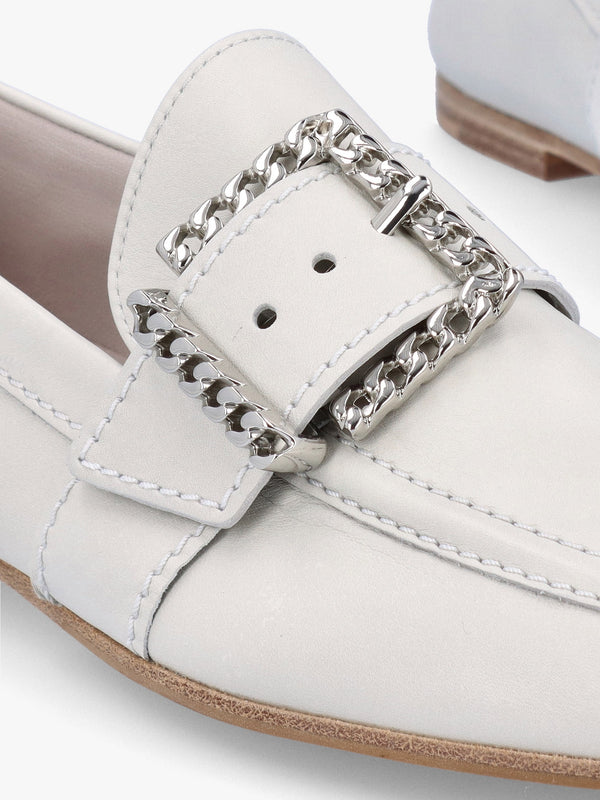 Emma Silver Grey Leather Buckle Loafers