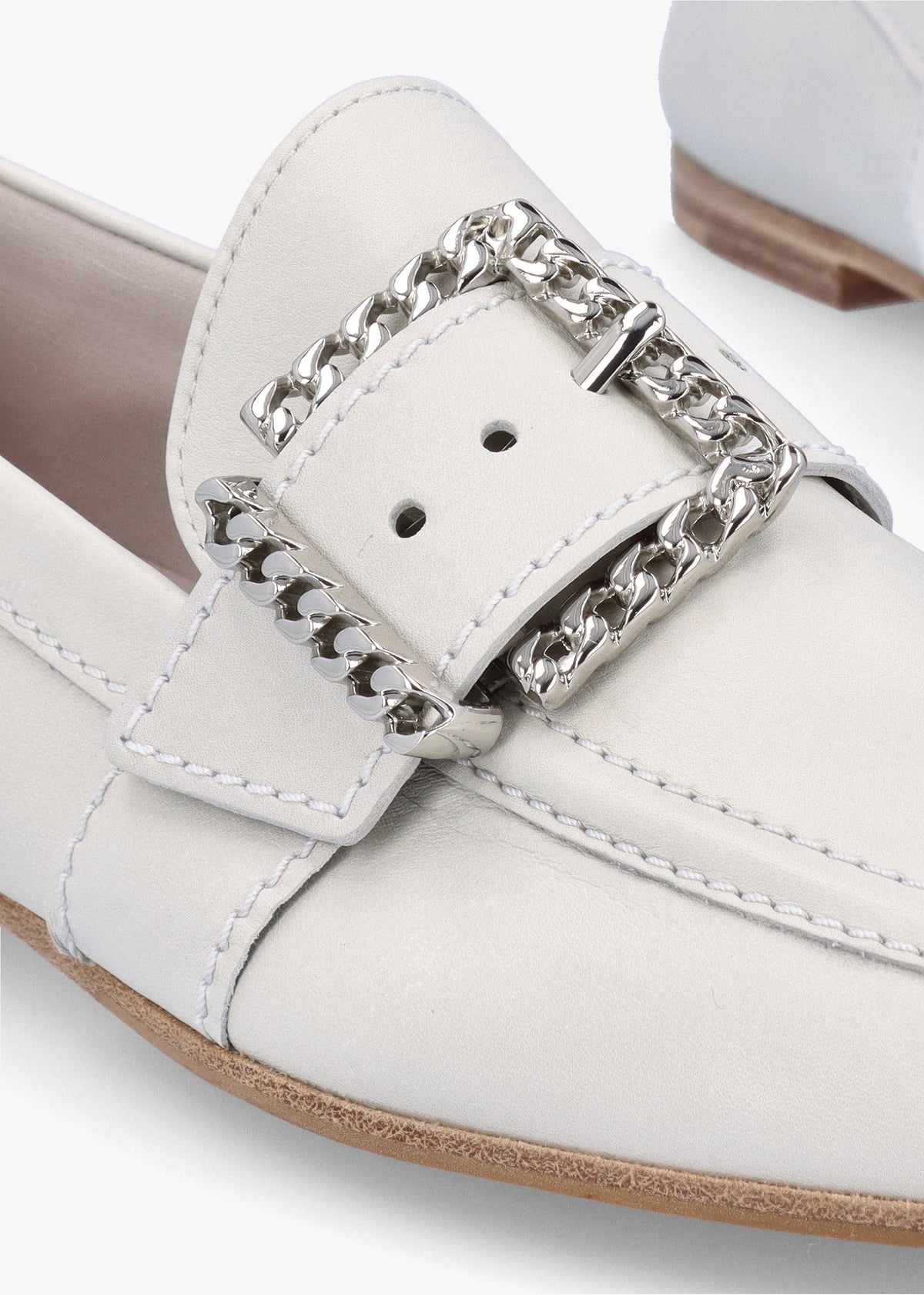 Emma Silver Grey Leather Buckle Loafers