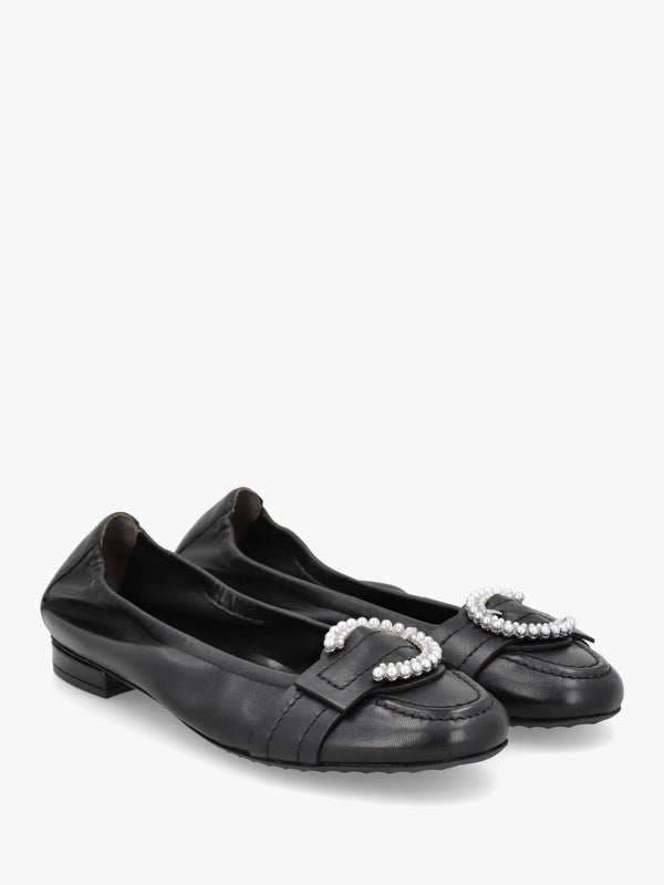 Malu Pearl Black Leather Ballet Pumps