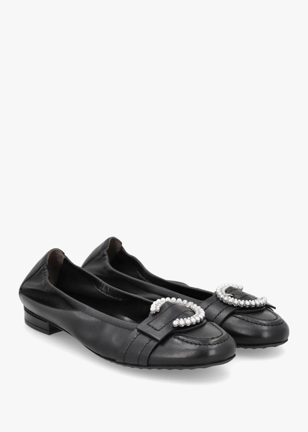 Malu Pearl Black Leather Ballet Pumps