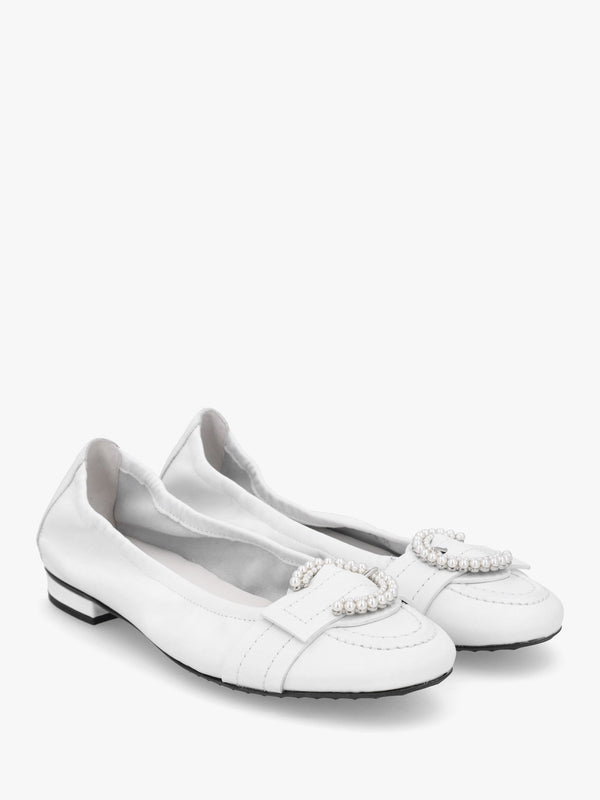Malu Pearl Bianco Leather Ballet Pumps