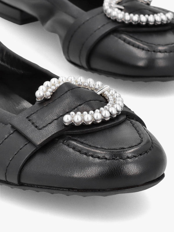 Malu Pearl Black Leather Ballet Pumps