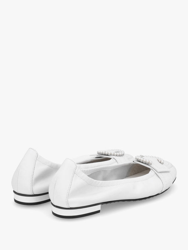 Malu Pearl Bianco Leather Ballet Pumps