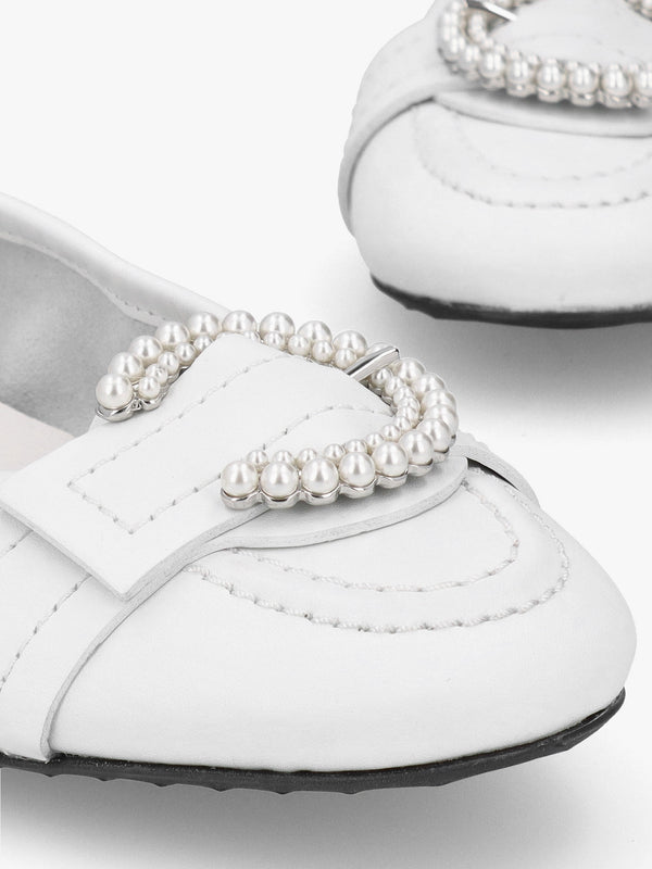 Malu Pearl Bianco Leather Ballet Pumps
