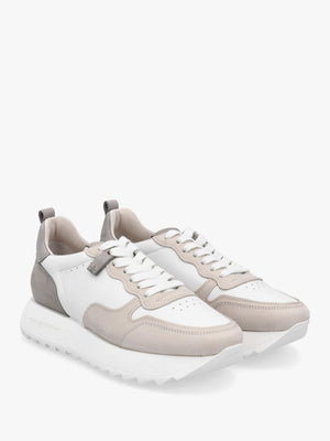 Pitch Neutral White & Grey Leather Trainers