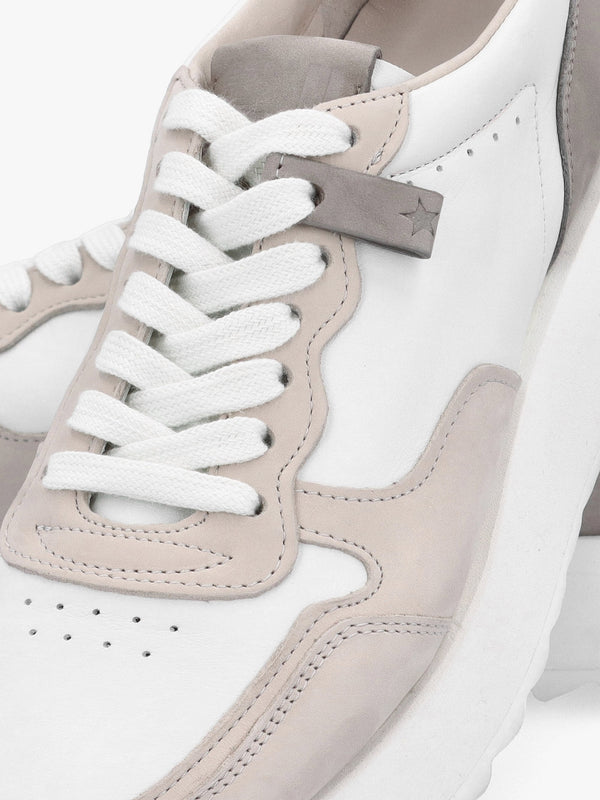 Pitch Neutral White & Grey Leather Trainers