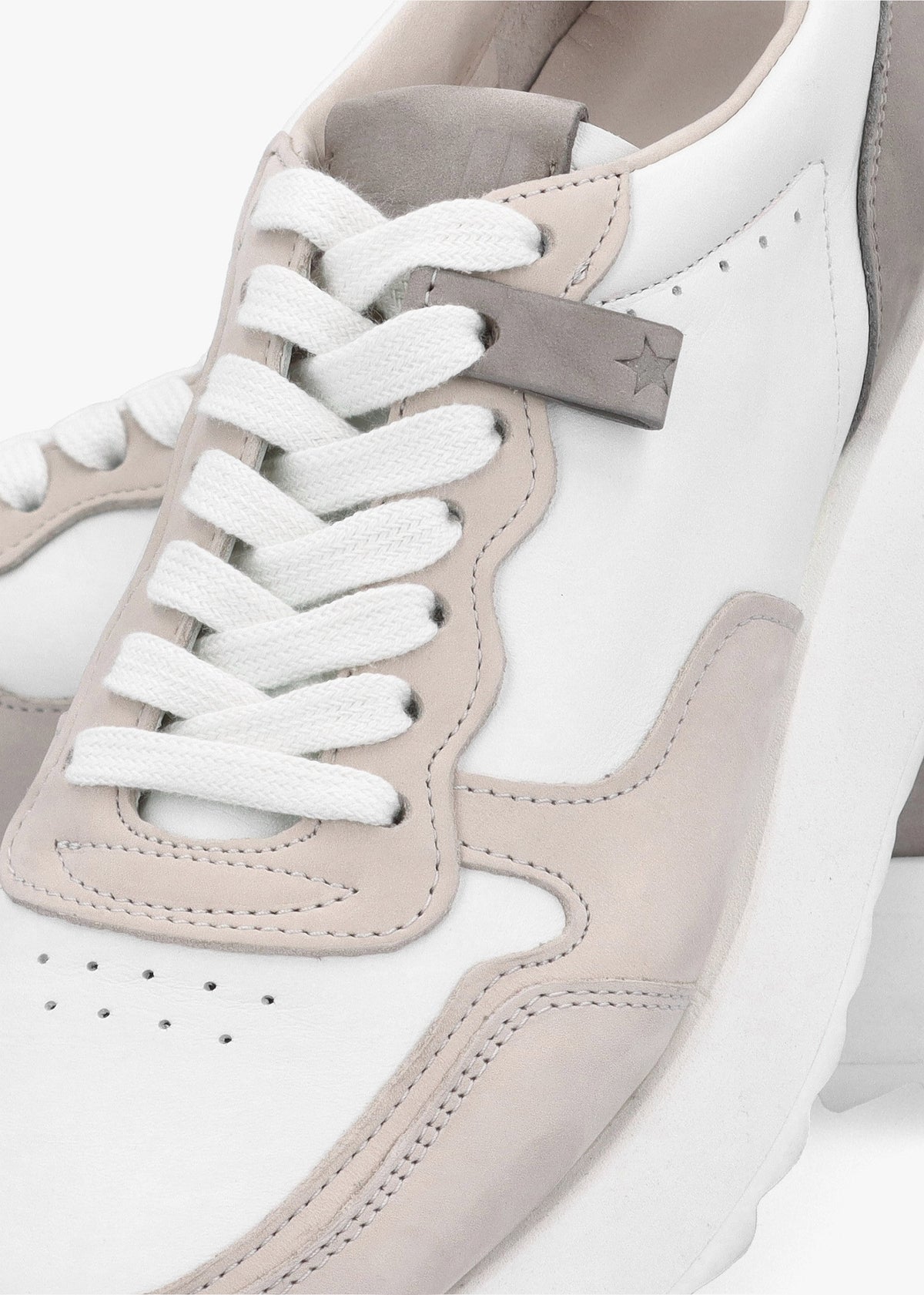 Pitch Neutral White & Grey Leather Trainers