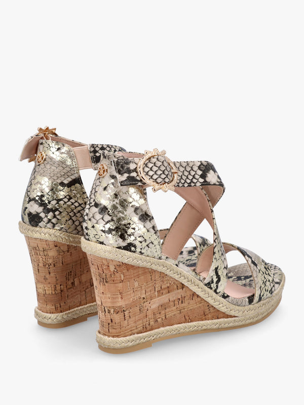 Pursuit Gold Reptile Wedge Sandals