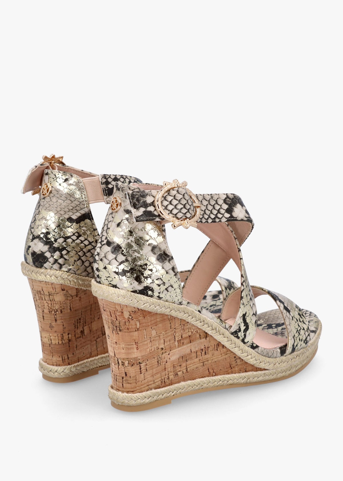 Pursuit Gold Reptile Wedge Sandals