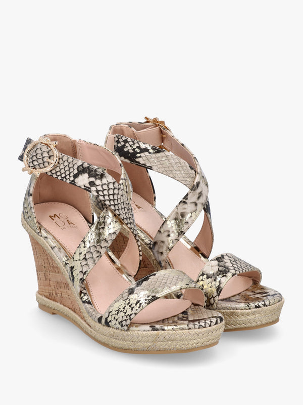 Pursuit Gold Reptile Wedge Sandals