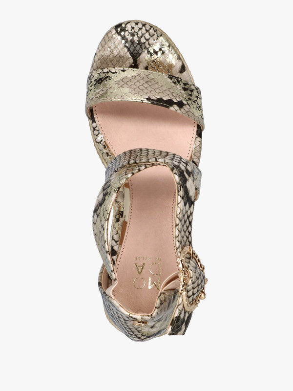 Pursuit Gold Reptile Wedge Sandals