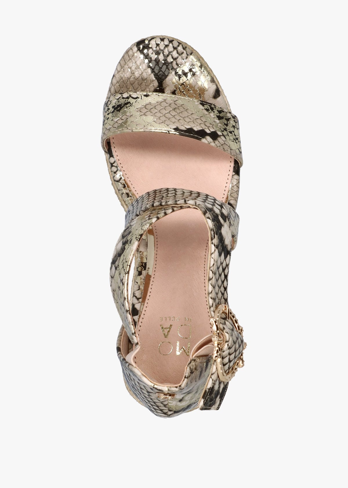 Pursuit Gold Reptile Wedge Sandals