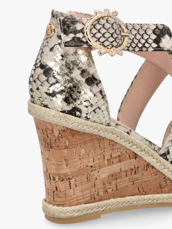 Pursuit Gold Reptile Wedge Sandals
