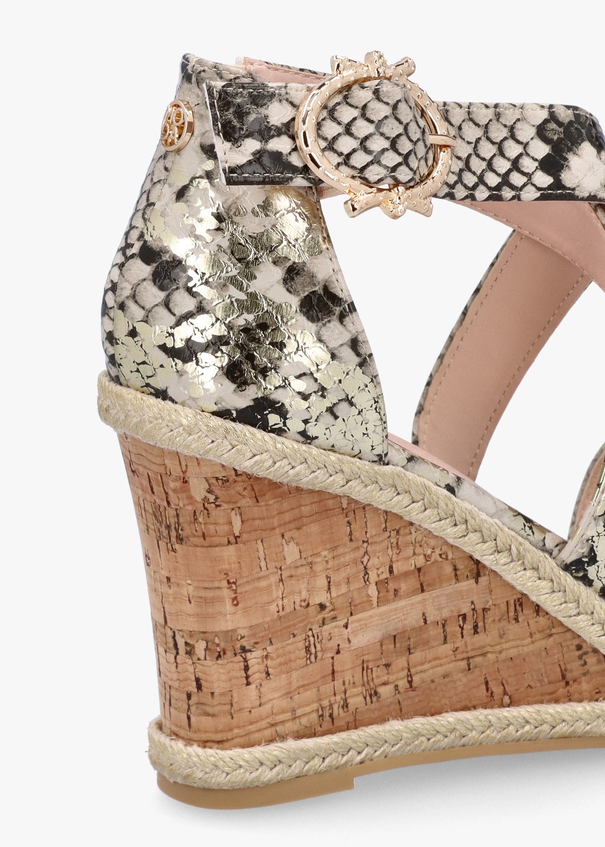 Pursuit Gold Reptile Wedge Sandals