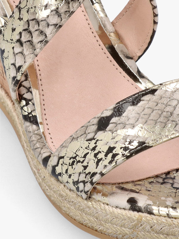 Pursuit Gold Reptile Wedge Sandals