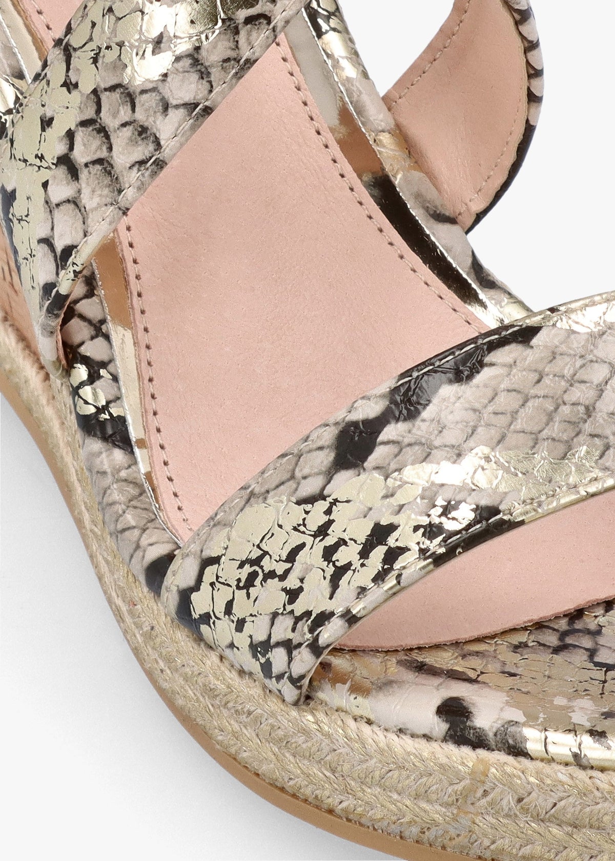 Pursuit Gold Reptile Wedge Sandals