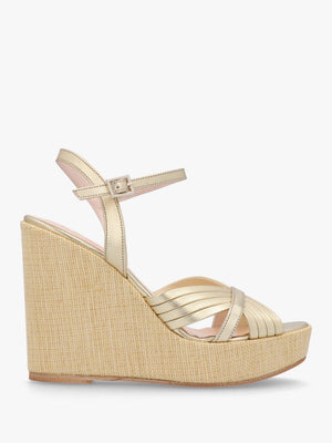 Wejavery Gold Leather Wedge Sandals