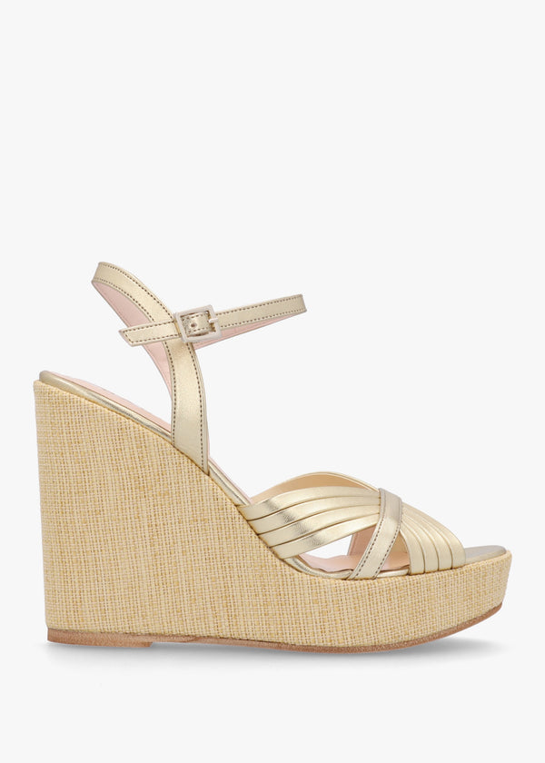 Wejavery Gold Leather Wedge Sandals