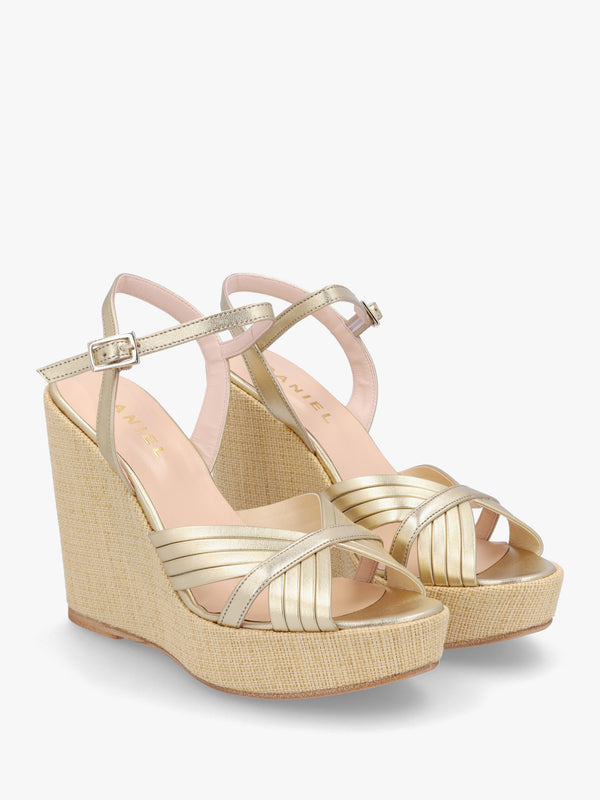 Wejavery Gold Leather Wedge Sandals