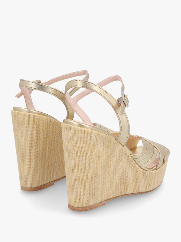 Wejavery Gold Leather Wedge Sandals