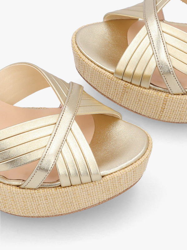 Wejavery Gold Leather Wedge Sandals