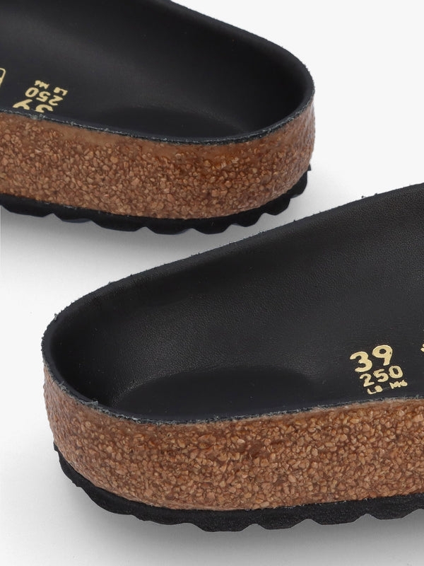 Madrid Big Buckle High Shine Black Leather Mules