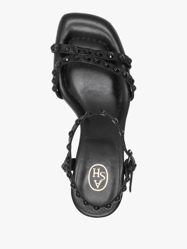 Jody Bis Black Leather Studded Block Heel Sandals