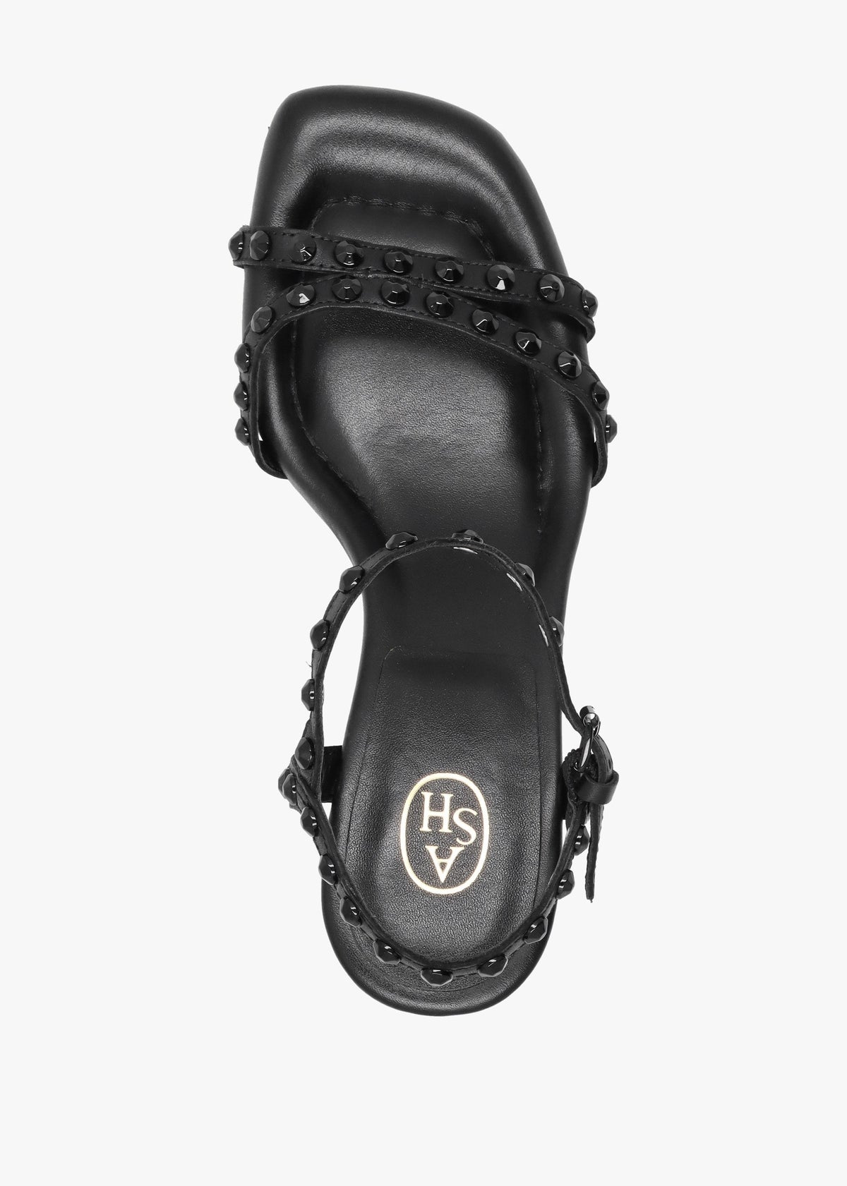 Jody Bis Black Leather Studded Block Heel Sandals