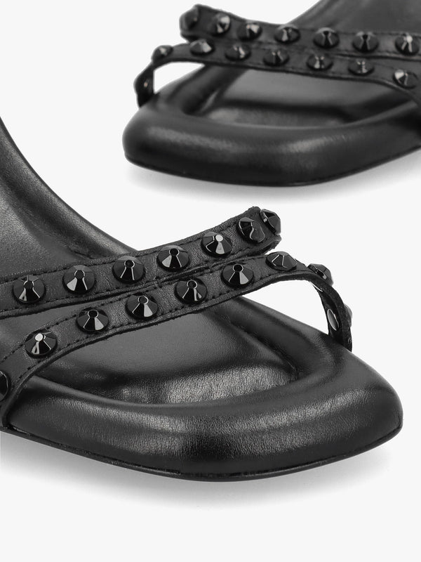 Jody Bis Black Leather Studded Block Heel Sandals