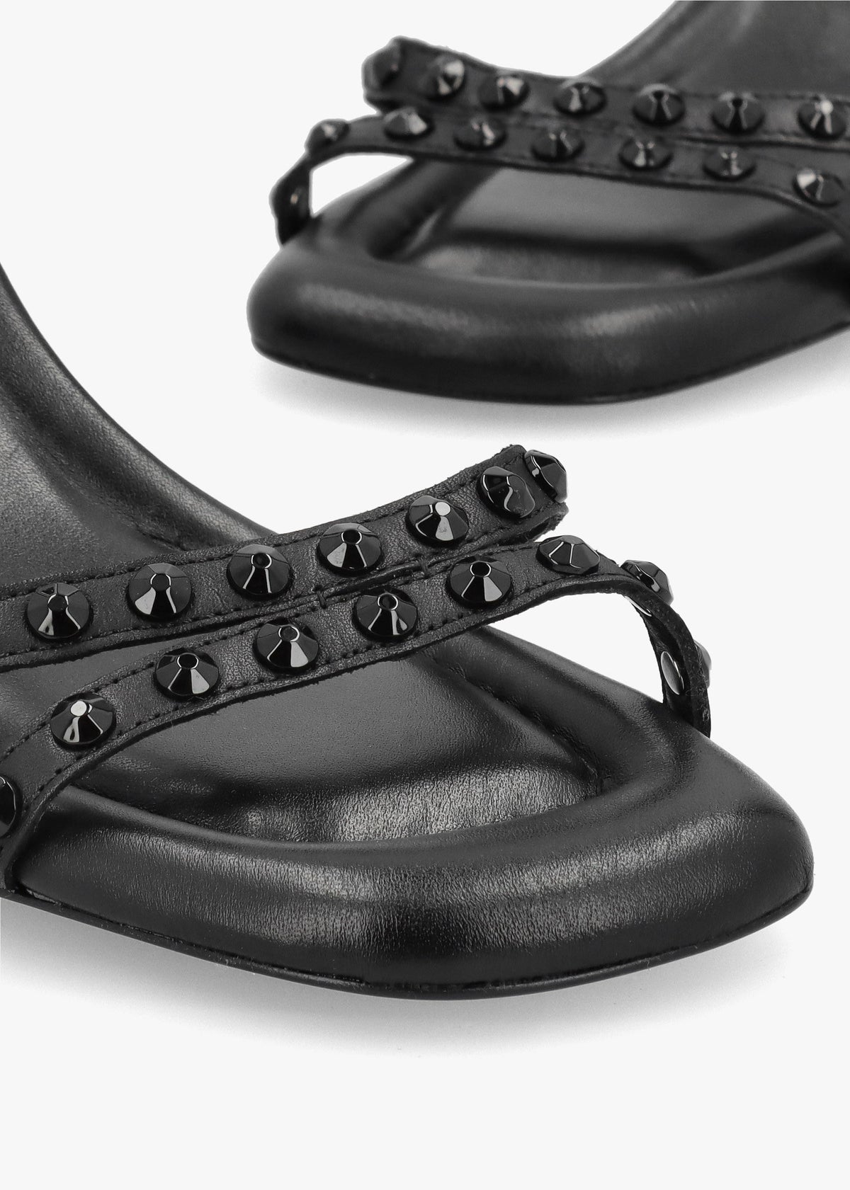 Jody Bis Black Leather Studded Block Heel Sandals