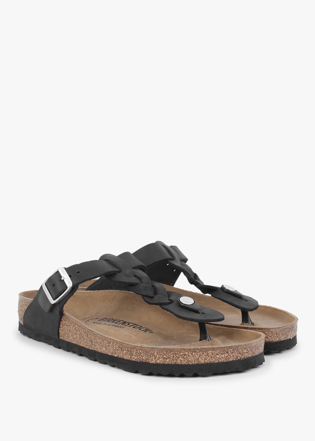 Gizeh Braided Regular Black Oiled Leather Toe Post Sandals