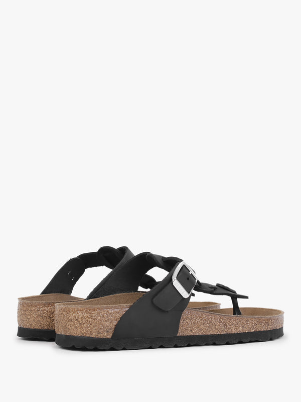 Gizeh Braided Regular Black Oiled Leather Toe Post Sandals