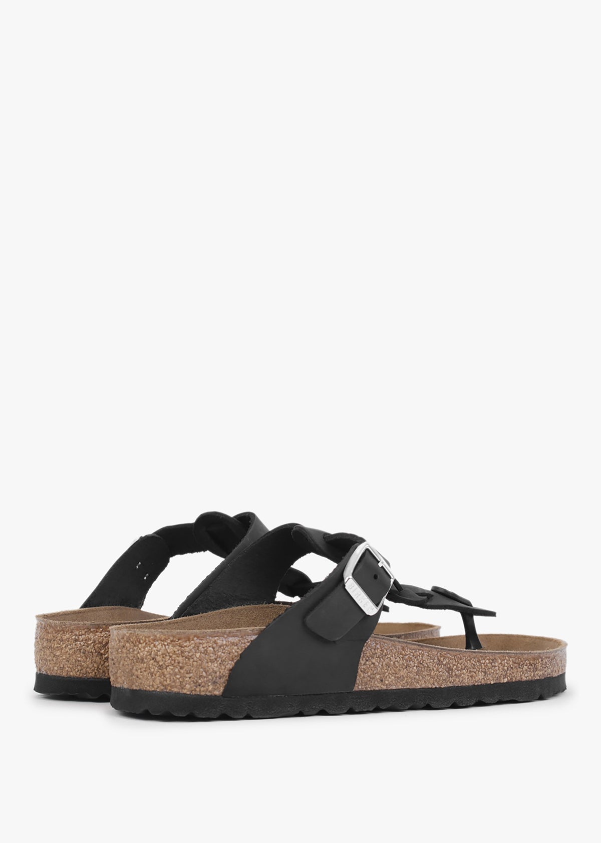 Gizeh Braided Regular Black Oiled Leather Toe Post Sandals