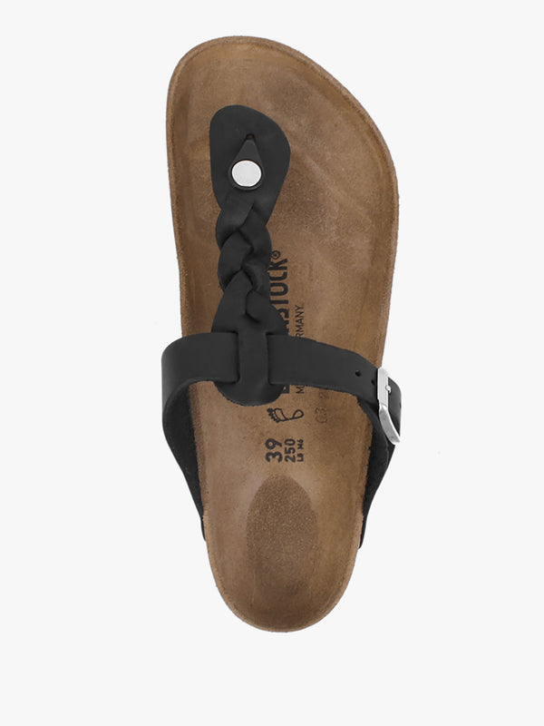 Gizeh Braided Regular Black Oiled Leather Toe Post Sandals