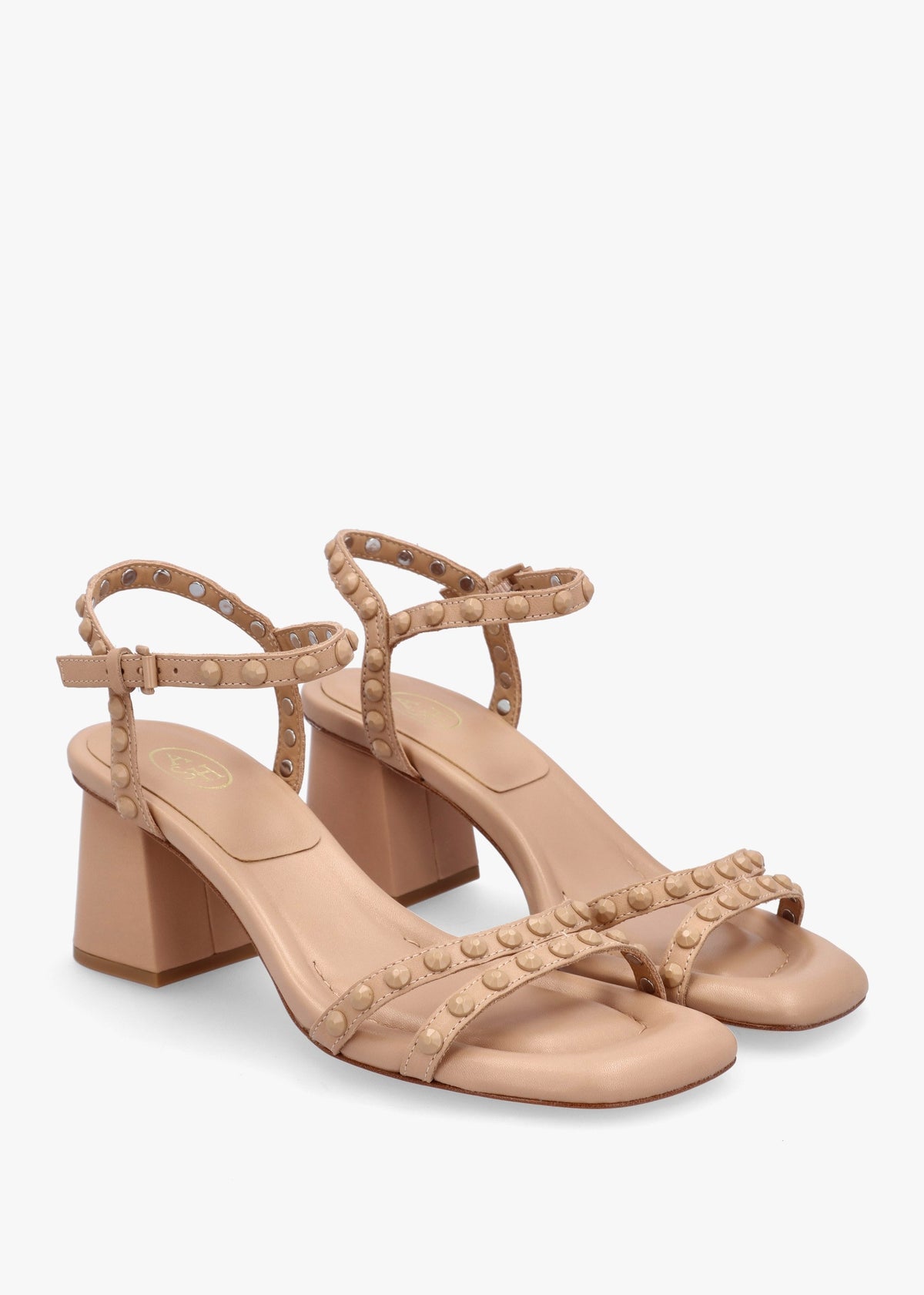 Jody Bis Skin Leather Studded Block Heel Sandals