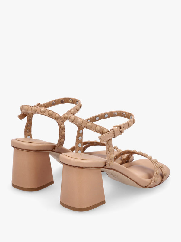 Jody Bis Skin Leather Studded Block Heel Sandals