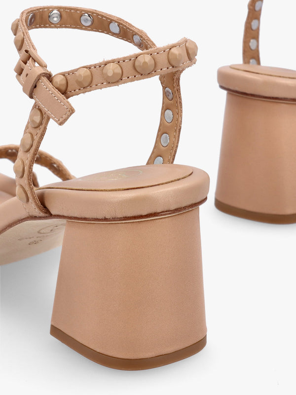 Jody Bis Skin Leather Studded Block Heel Sandals