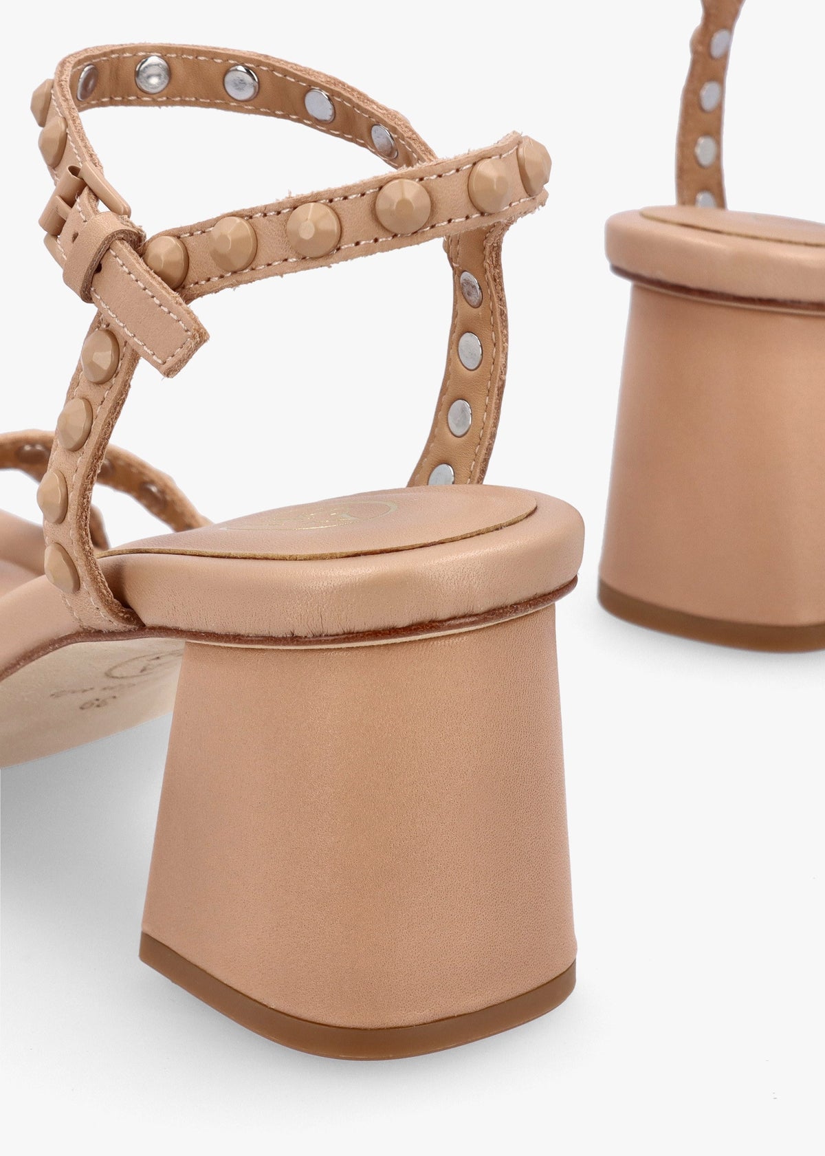 Jody Bis Skin Leather Studded Block Heel Sandals