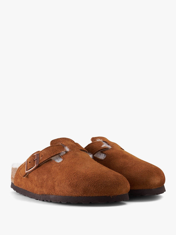 Boston Shearling Tan Suede Clogs