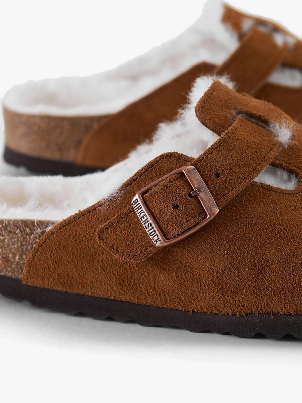 Boston Shearling Tan Suede Clogs