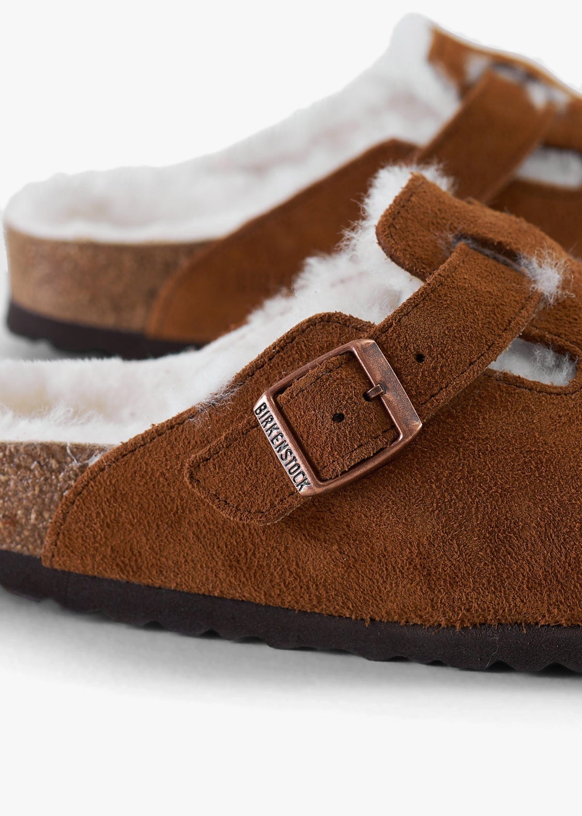Boston Shearling Tan Suede Clogs