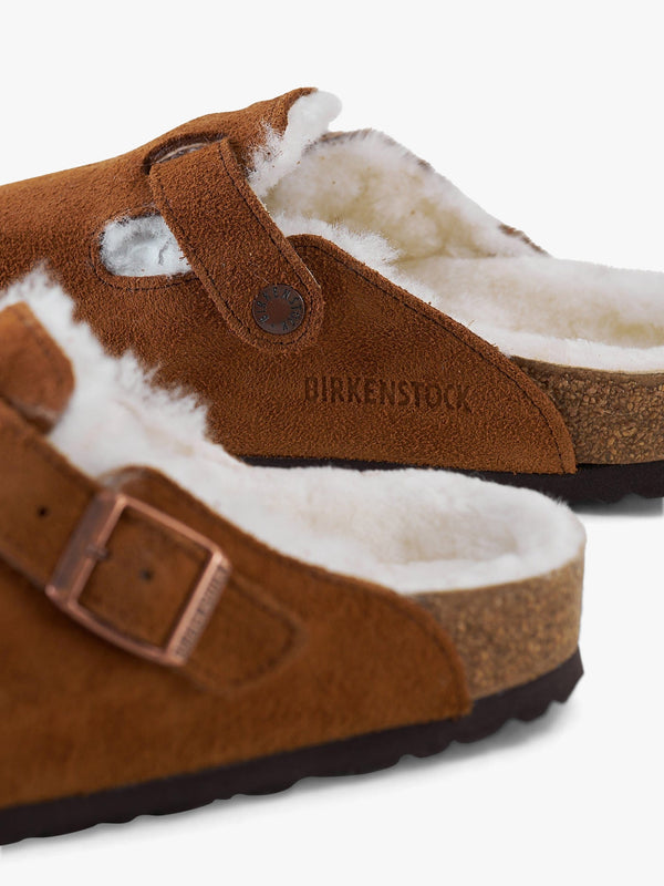 Boston Shearling Tan Suede Clogs