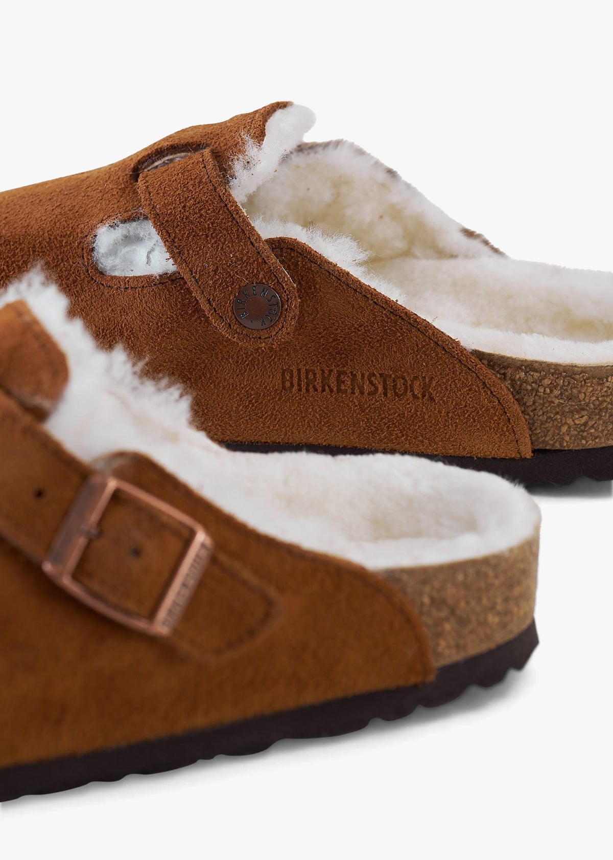Boston Shearling Tan Suede Clogs